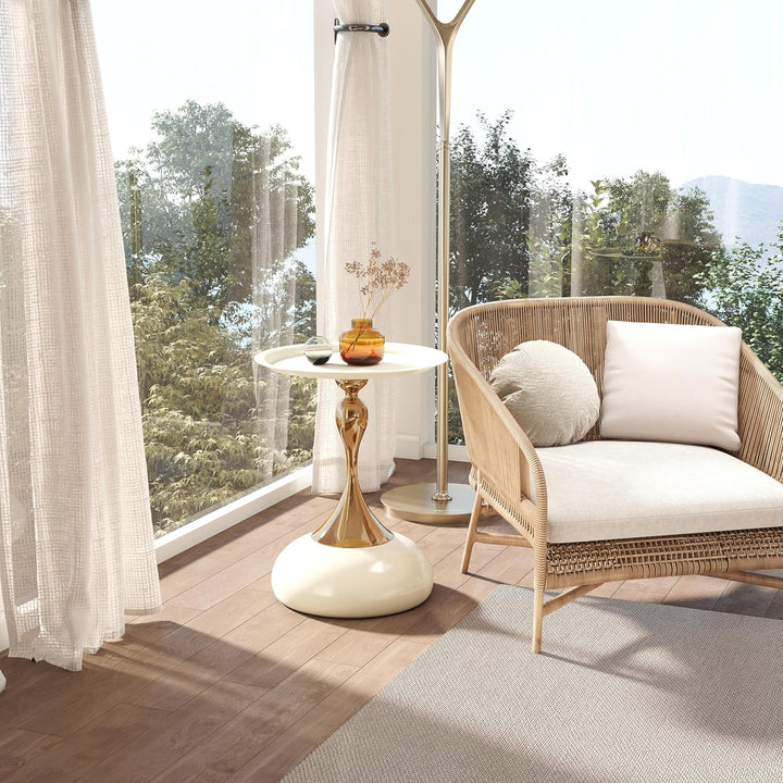 Couchtisch Beige Gold, Kleiner Couchtisch Rund Modern, Metall Beistelltisch Rund Gold, Luxus Nachtti