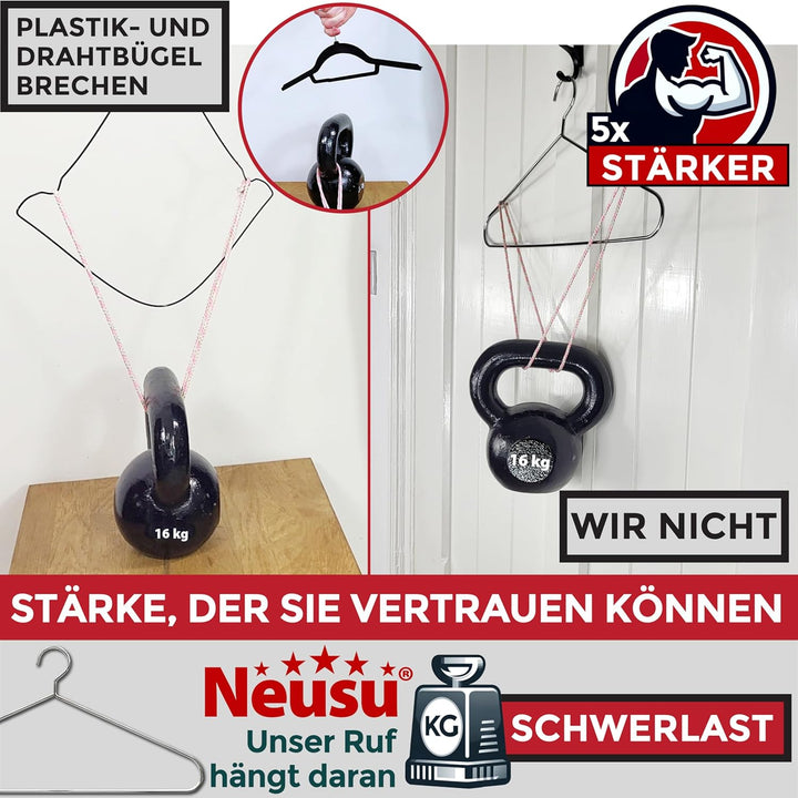 Neusu Kleiderbügel Metall, Stabil, 45cm x 5mm Dickes Metall - Extra Starke Garderobenbügel in Hotel-