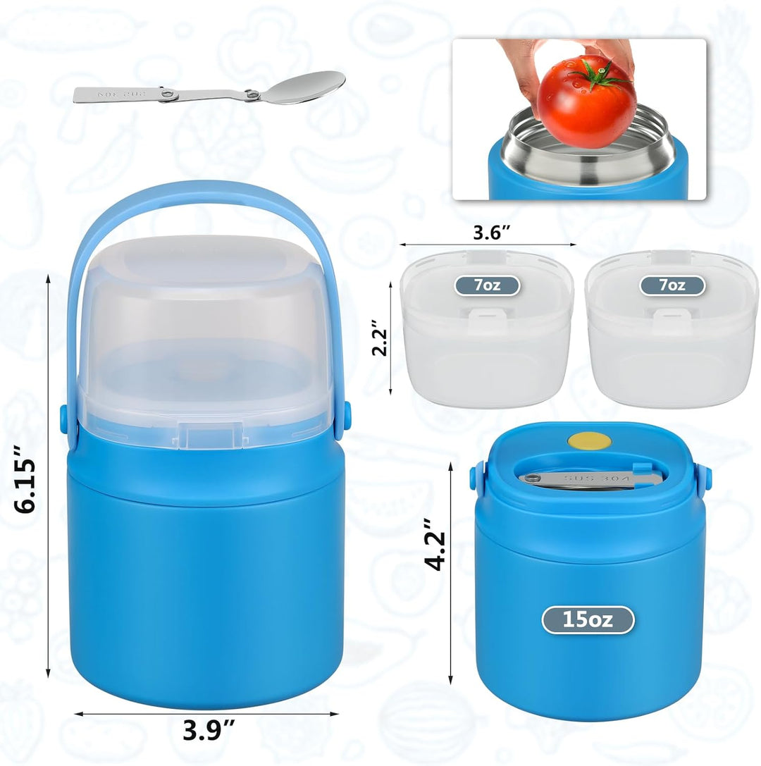 Itslife Thermobehälter für Essen 450ml mit 2pcs Snackbox, Auslaufsicherer Lunchbox Kinder mit Löffel