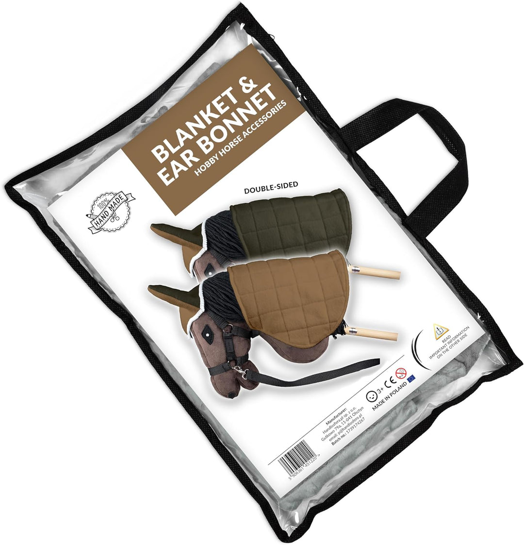 SKIPPI Wendbare Decke und Fliegenhaube für Hobby Horse – Beige und Olivgrün, Hobby Horse Zubehör, Zw