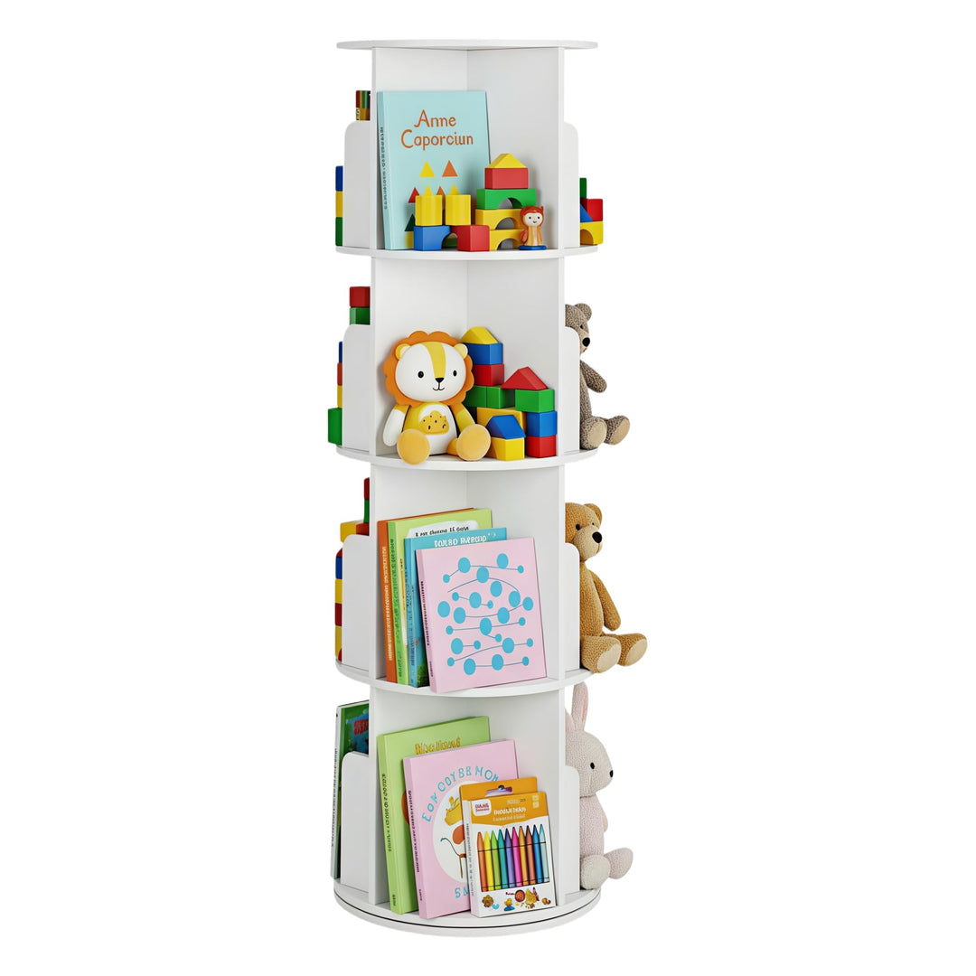 Drehbares Bücherregal Kinder, 360° Drehbar, 4 Ebenen, Spielzeugregal, Kinder Regal geeignet für Kind