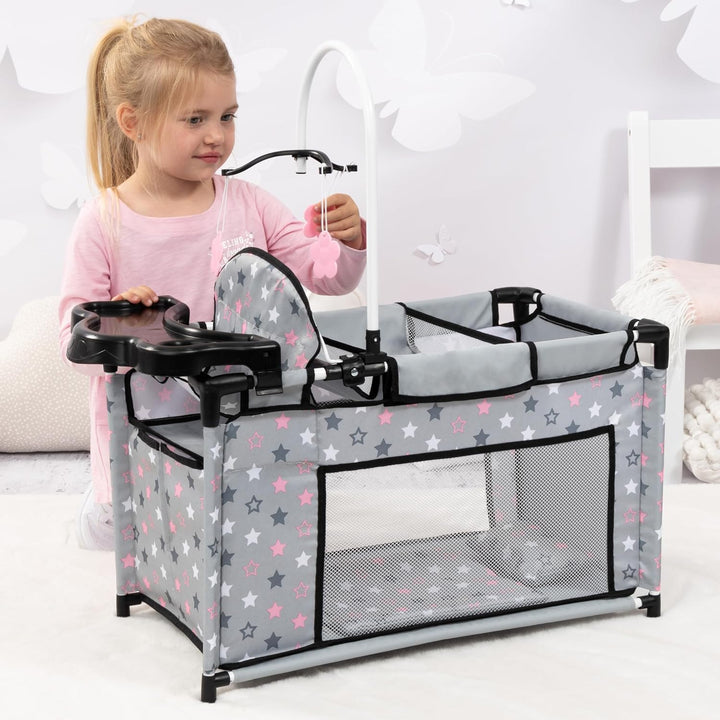 Bayer Design 62607AA Puppenbett mit Schrank, Sitz, Mobile, Ablage, Bettdecke, Kissen, Puppenzubehör