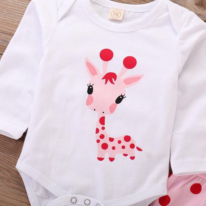Neugeborene Baby Mädchen Kleidung Giraffe Strampler+Rosa Punkt Hose+ Hat 3Pcs Bekleidungssets 12–18