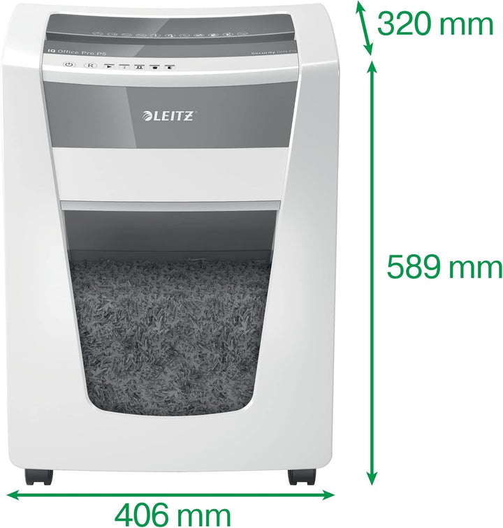 Leitz IQ Office Pro P5 Micro Cut Aktenvernichter, zerkleinert 15 Blatt, 30 Liter Mülleimer, weiss, 8