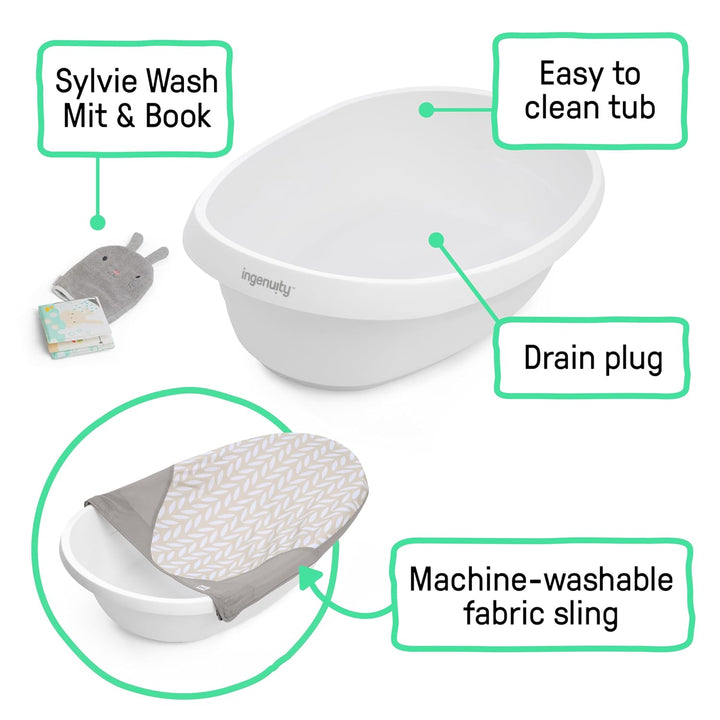 Ingenuity 3-in-1 Babybadewanne zum Mitwachsen, für Neugeborene bis Kleinkinder, unterstützende Hänge