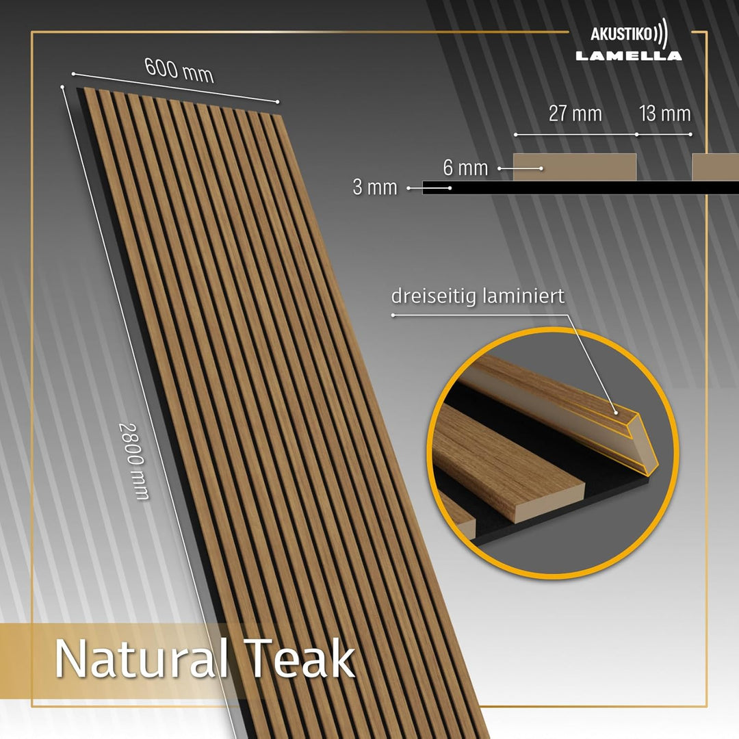 Akustiko Lamella Akustikpaneele 4 Stück 280x60cm - flexible Filz MDF Wandpaneele fugenlos - überlapp