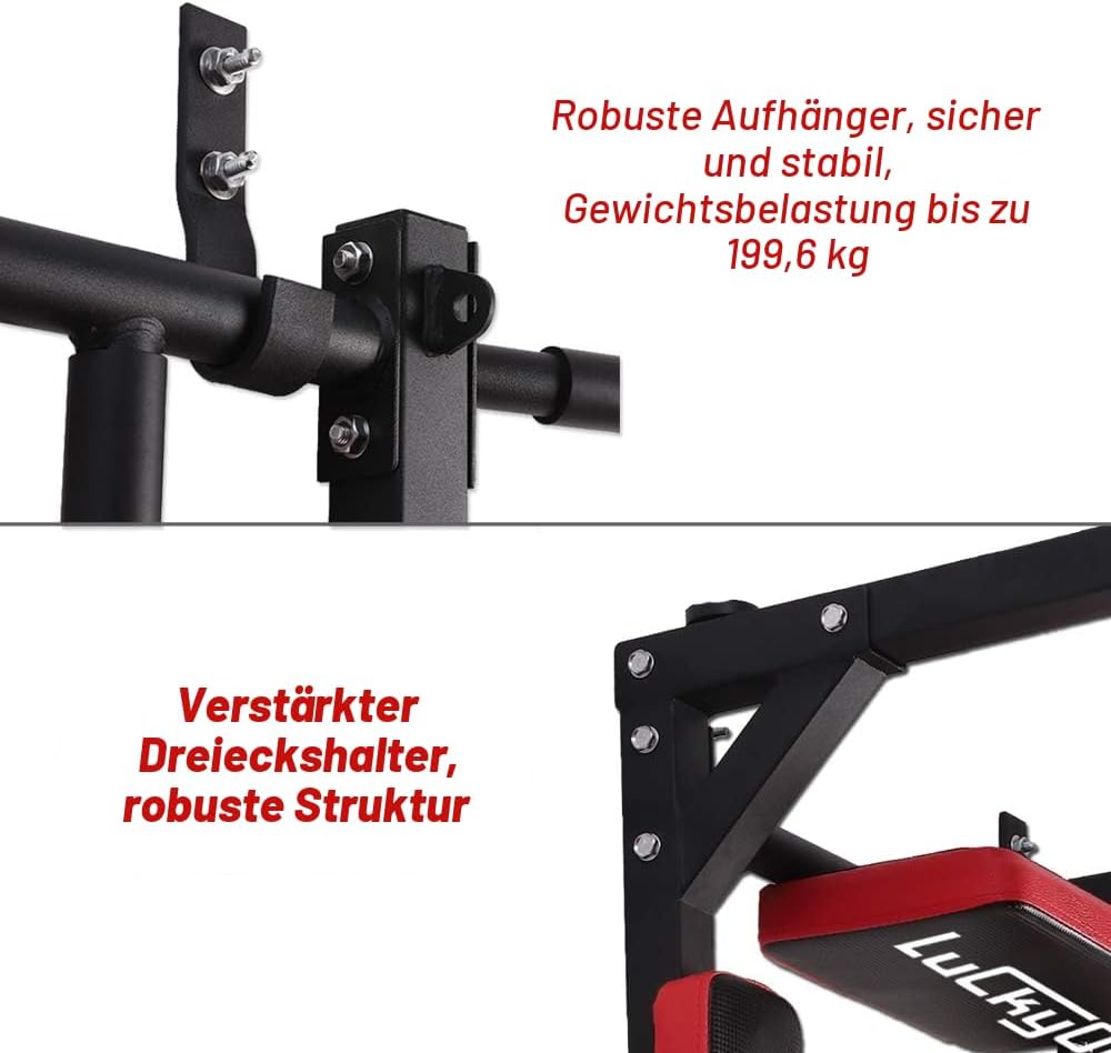 Luckyone Multifunktionale Klimmzugstange zur Wandmontage, Dip-Station für Heimstudio, Indoor-Trainin