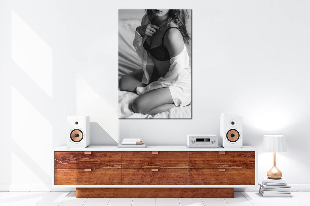deyoli sexy Frau im Hemd Format:90x60 cm als Leinwandbild, Motiv fertig gerahmt auf Echtholzrahmen,