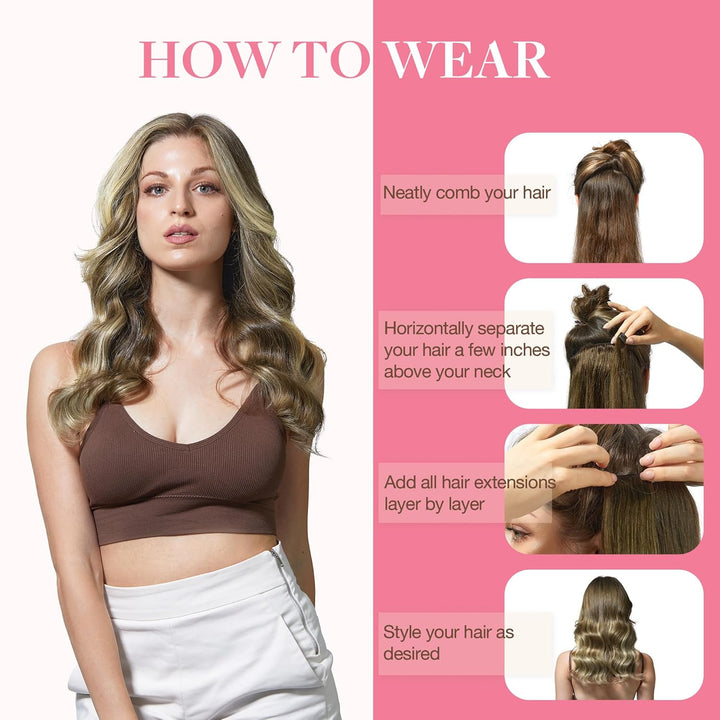 GOO GOO Clip in Extensions Echthaar, Echthaar Extensions Clip, 40cm 150g 9pcs, Extensions Echthaar,