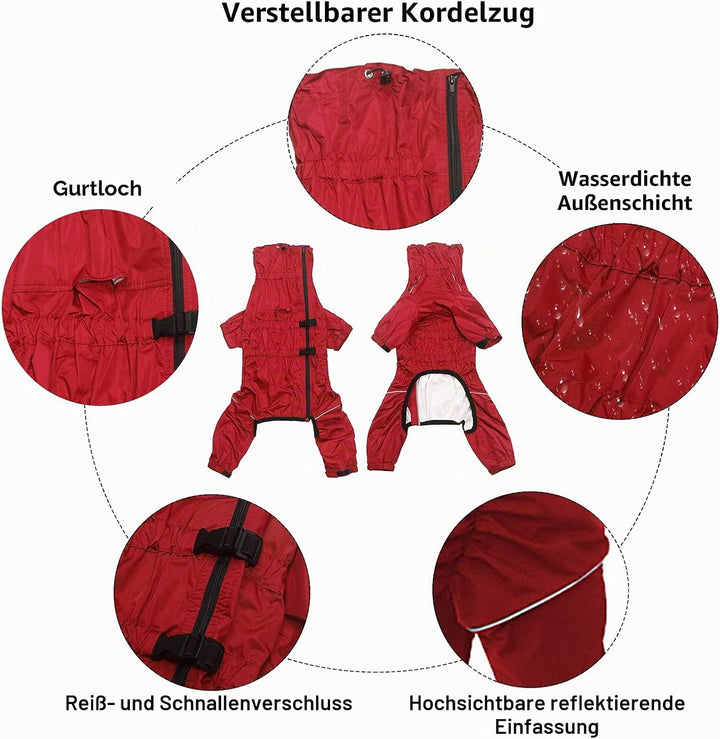 Geyecete -Regenmantel für hunde mit vier Beinen,Hunde Regenjacken Hosenanzug mit Geschirr loch, refl