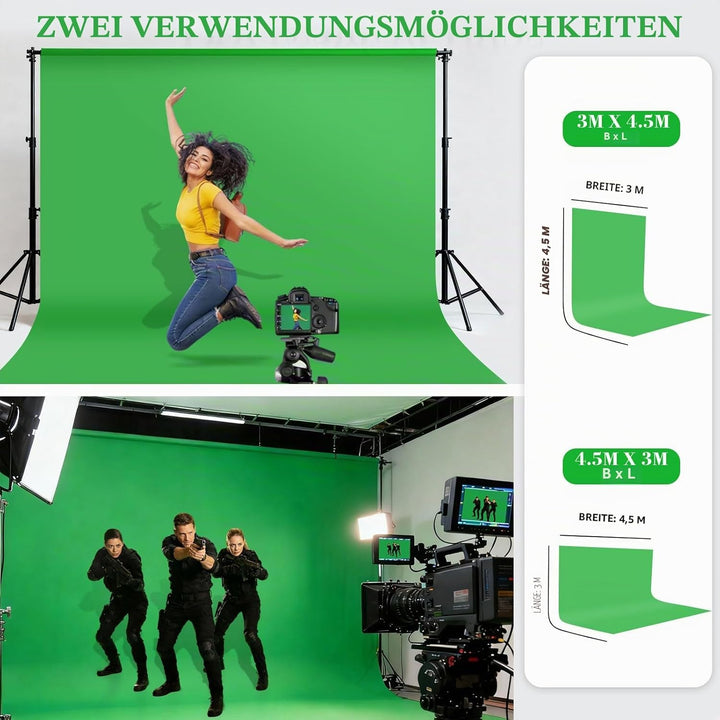Spardar Greenscreen mit 4 Klemmen, 3M X 4.5M Foto Hintergrund Greenscreen Stoff Baumwolle Faltbare G