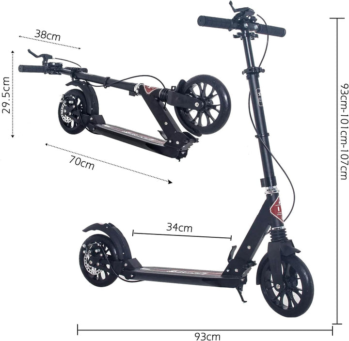 ISE Big Wheel Scooter Tretroller 200mm Roller Cityroller Klappbarer Scooter mit 2 Räder,Handbremse f