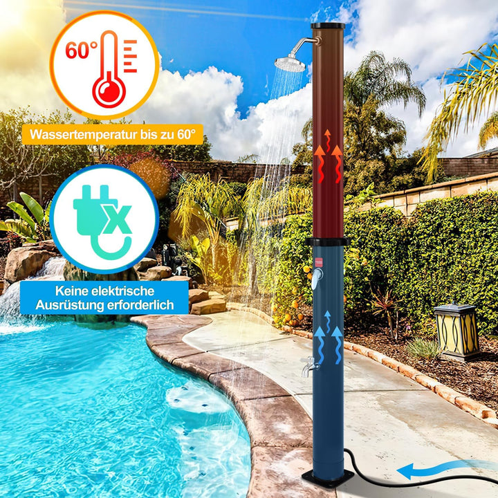 Eulenke solardusche Garten 20 Liter | 220cm | gartendusche solar | warmes Wasser max. 60°C | inkl. G