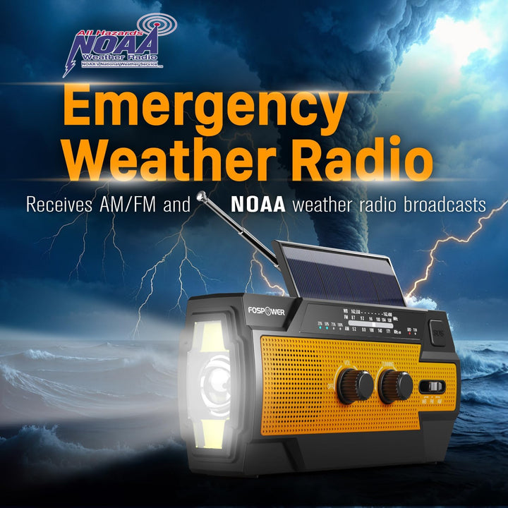 FosPower tragbares Radio 4000mAh (Modell- A3) Solar/Handkurbel/Batteriebetrieben Notfall Kurbelradio