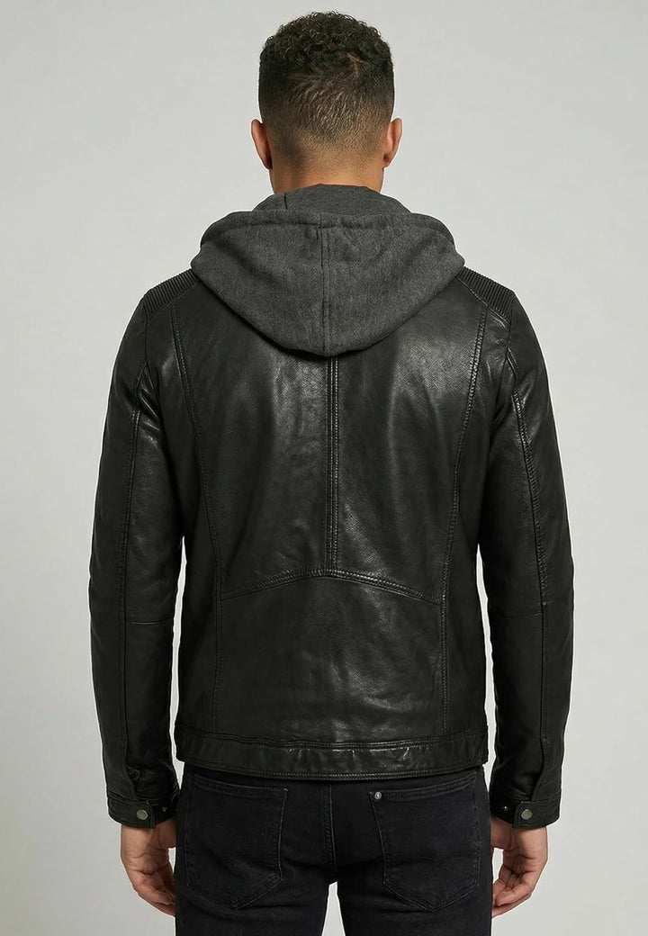 RICANO Nate – Herren Biker Lederjacke (Slim Fit) mit abtrennbarer Kapuze - echtes Lamm Leder XXL Sch