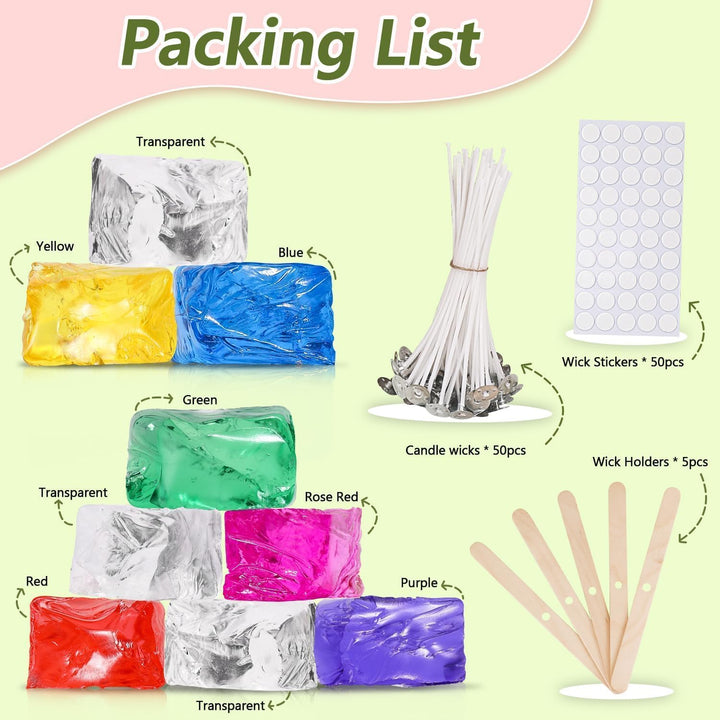 Blingfun 7 Farben Jelly Gel Wachs für DIY Kerze machen - 9pcs Non-Toxic duftende Gel Wachs Kit, lang