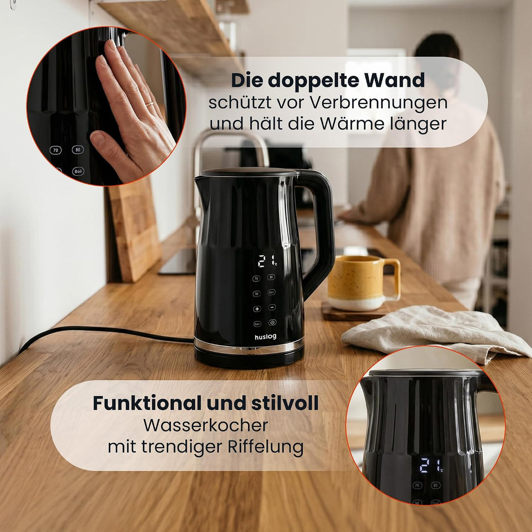 Elektrischer Wasserkocher mit Temperaturanzeige 1,7L 2200W Warmhaltefunktion 4 Temperaturprogramme T