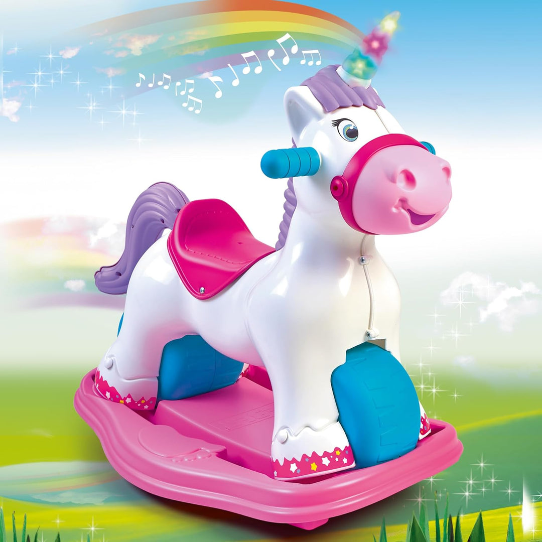 FEBER Baby Einhorn Lauflernhilfe in Einhornform, 2-in-1 Lauflernhilfe und Wippe, mit Wieh- und Tromp