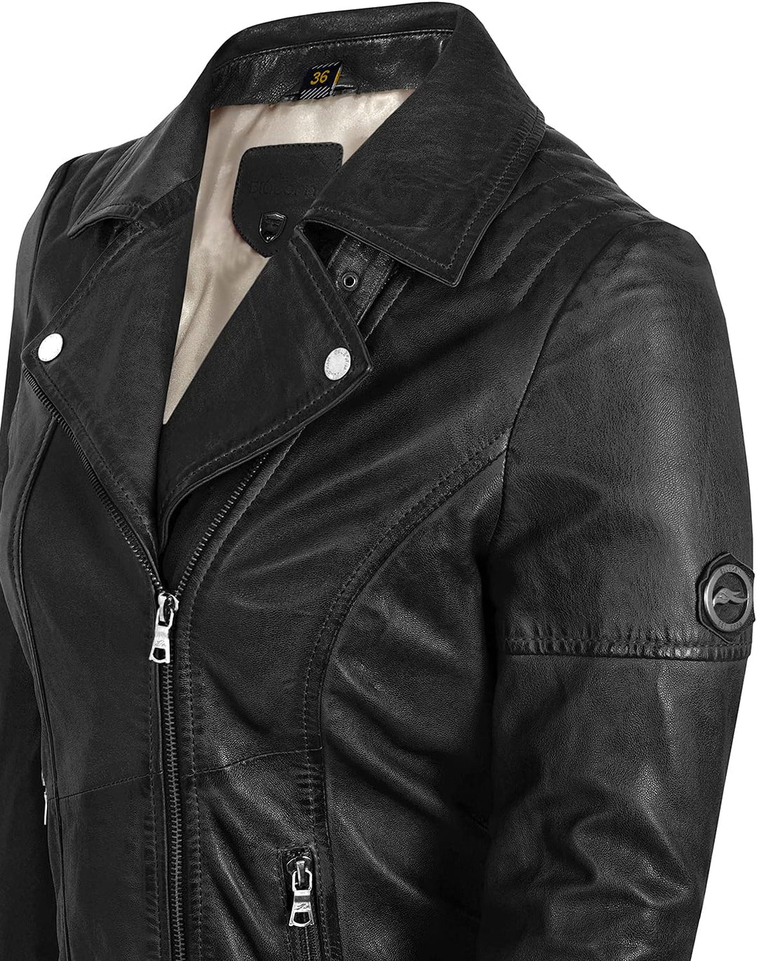 Blueorn Heeda Damen Lederjacke Übergangsjacke aus feinstem Lammnappa Leder - Modernen Bikerjacke Ech