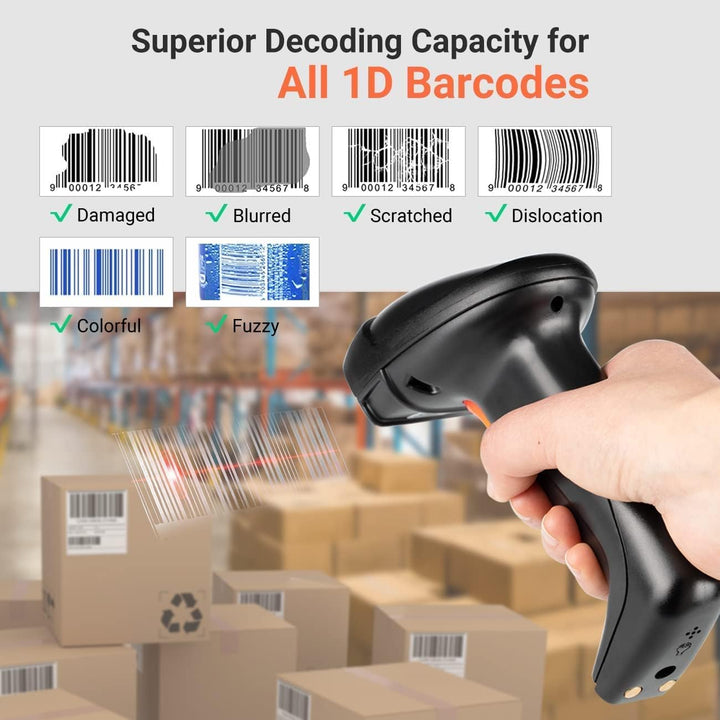 Tera Wireless 1D Laser Barcode Scanner 2.4GHz Kabelloser Barcodeleser mit Ladestation, Automatic Sen