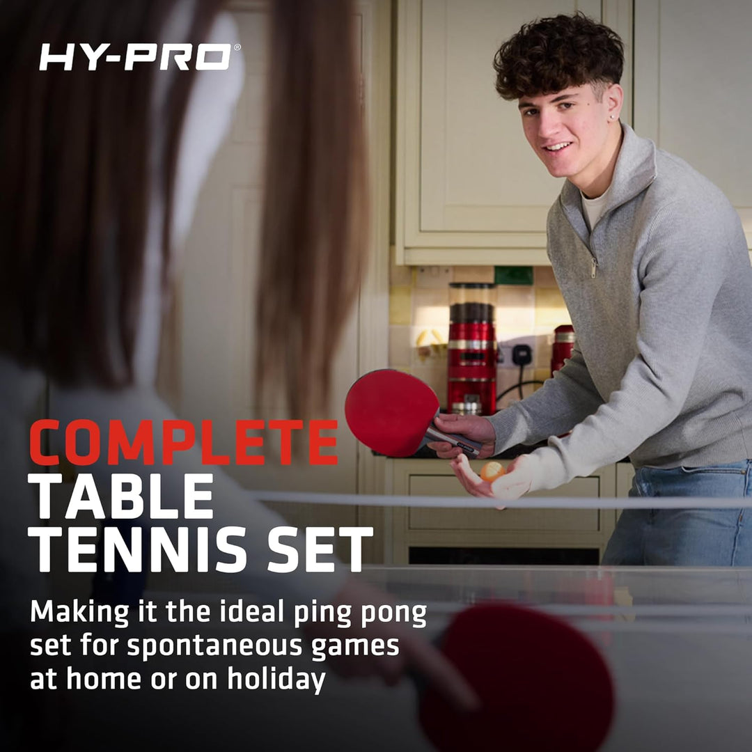 Hy-Pro Tragbares Tischtennis-Set – Mit ausziehbarem Netz bis zu 170 cm, 4 Schläger, 8 Bälle, Trageta