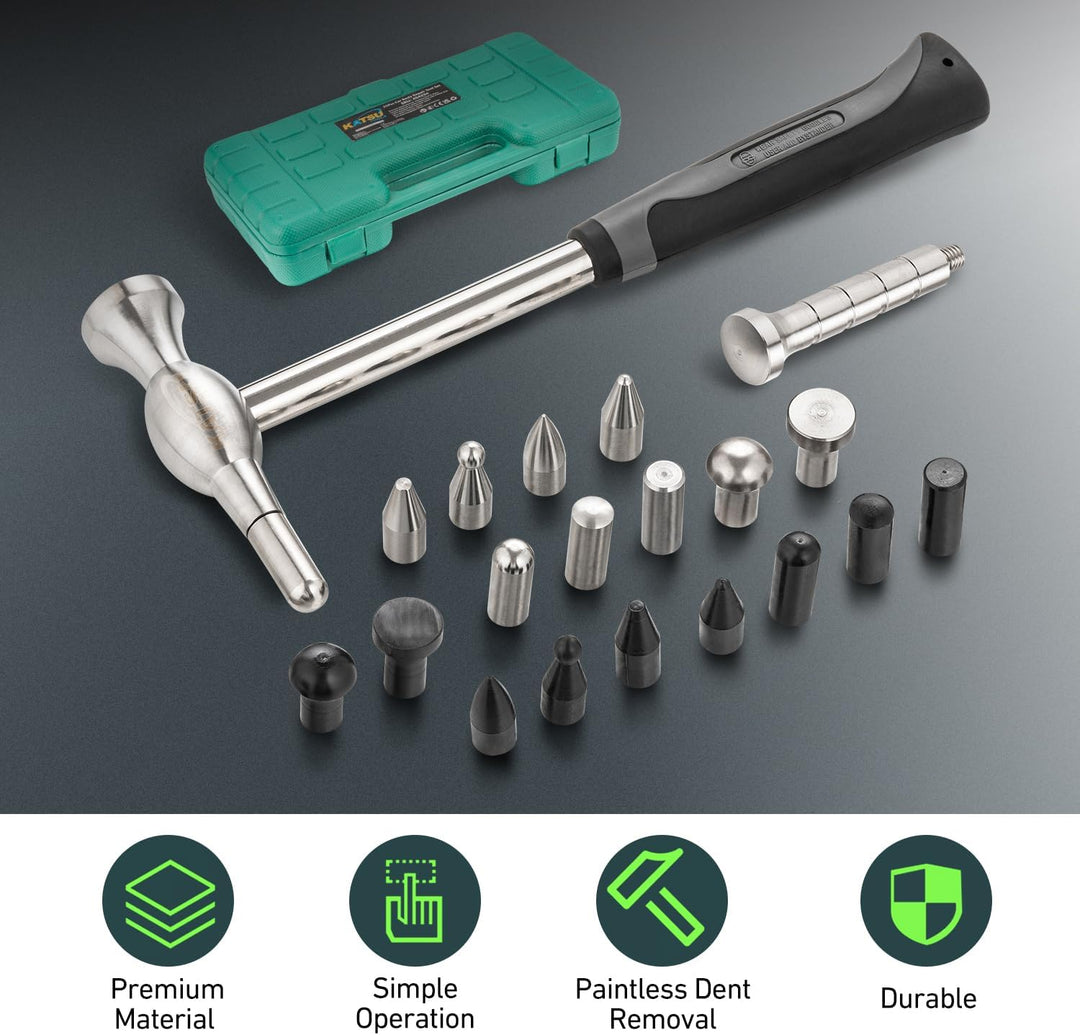 KATSU Tools 20 Stück Auto Karosserie Panel Dent Repair Tool Set - Edelstahl Hammer mit Tap Down Pen