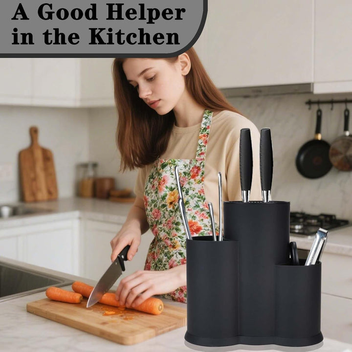 3 in 1 Messerblock Ohne Messer, Universal Schwarz Runder Messerblockhalter unbestückt mit Utensilien