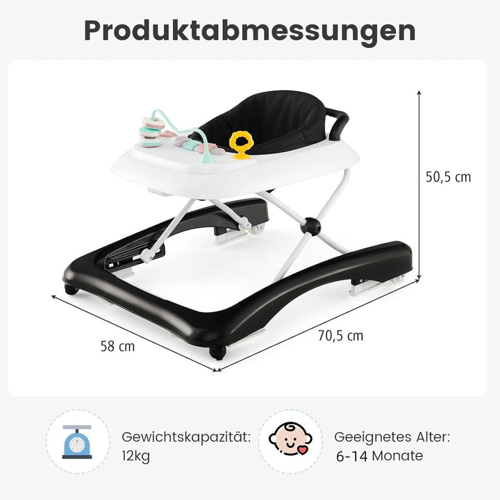 DREAMADE Baby Walker, Klappbare Lauflernhilfe mit 3 Verstellbaren Höhen, Abnehmbarer Spielplatte & S