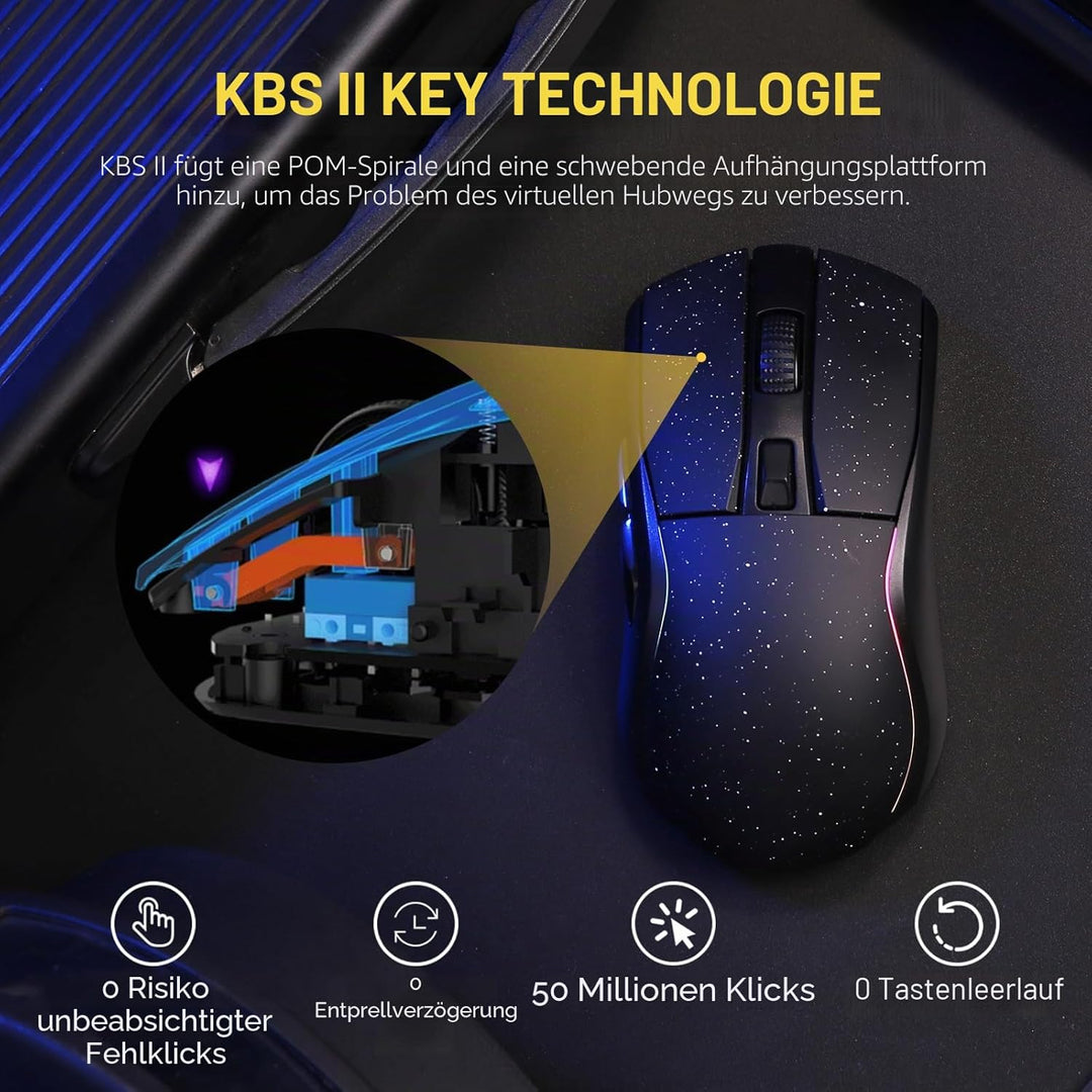 DAREU A950 Gaming Mouse mit RGB Magnetic Ladestation, 88 g Leichte, Programmierbare Tri-Mode Gamer M