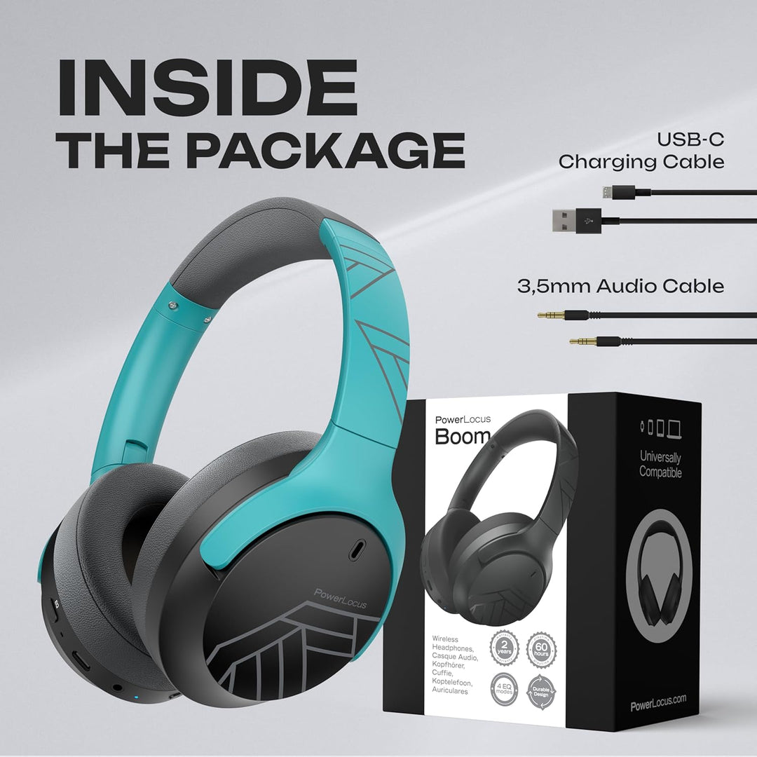 PowerLocus Bluetooth Kopfhörer Over Ear, 60 Std Spielzeit, Kopfhörer Kabellos mit 4 EQ-Modi, Hi-Fi S