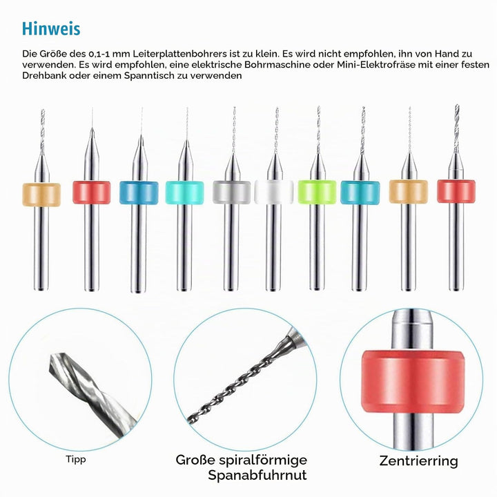 60 Stück Handbohrer Set, Mini Bohrmaschine Pin Vise mit 48 Handbohr Spiralbohrer (0.5-3mm), 10 PCB B