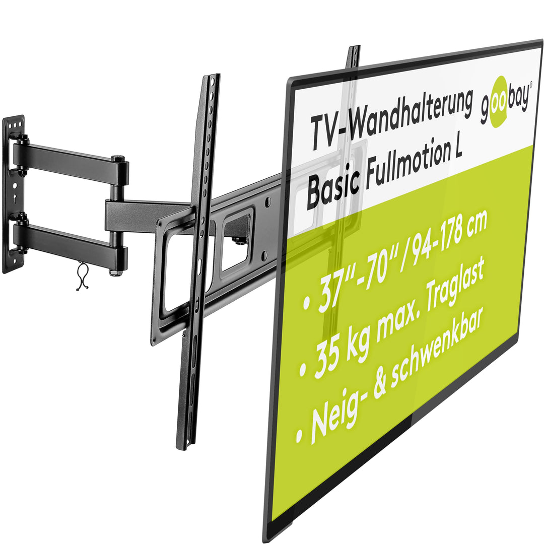 goobay TV-Wandhalterung Fullmotion 37–70 Zoll, schwenkbar ±90°, neigbar, VESA 600x400, bis 35 kg, Ka