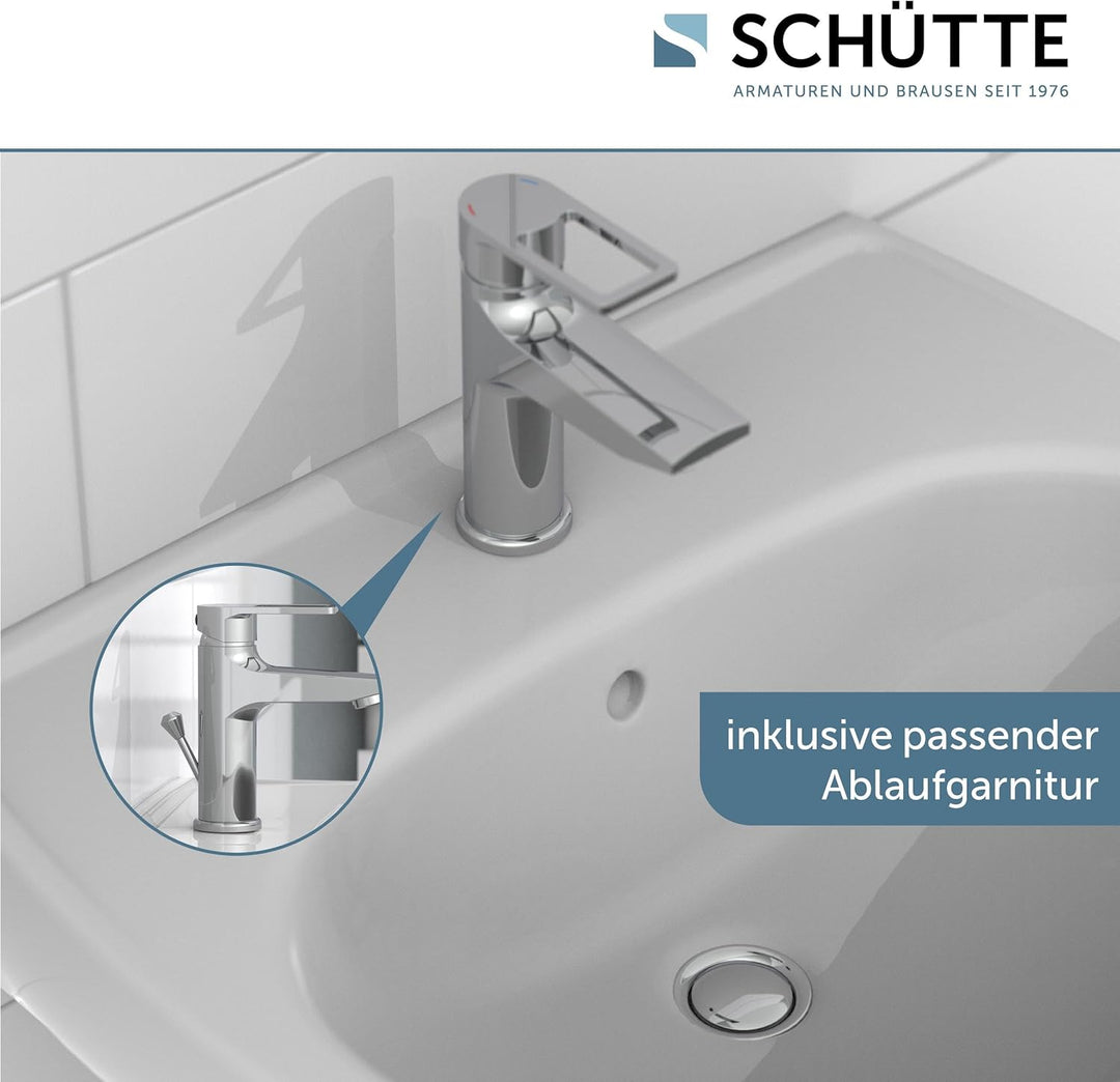 SCHÜTTE 32210 DERBY Wasserhahn Bad Chrom, Waschtischarmatur, Mischbatterie Waschbecken, moderner Ein