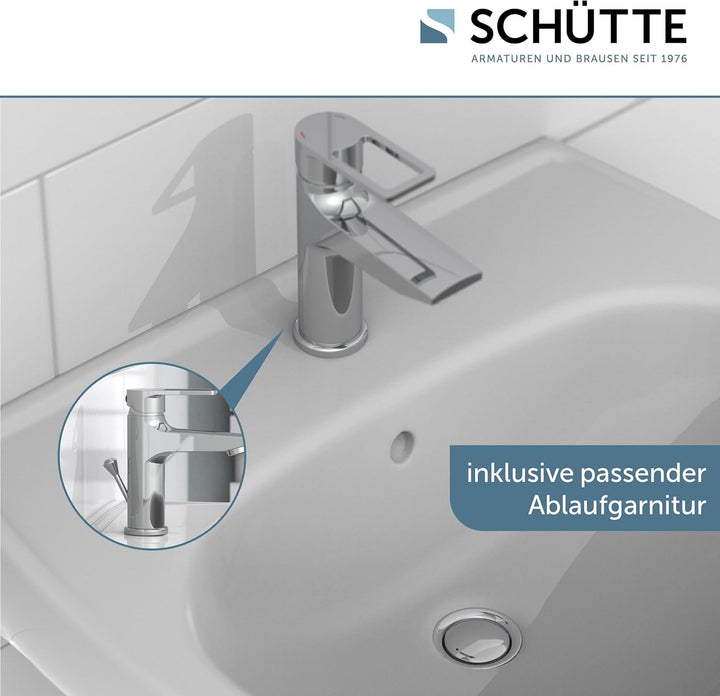 SCHÜTTE 32210 DERBY Wasserhahn Bad Chrom, Waschtischarmatur, Mischbatterie Waschbecken, moderner Ein