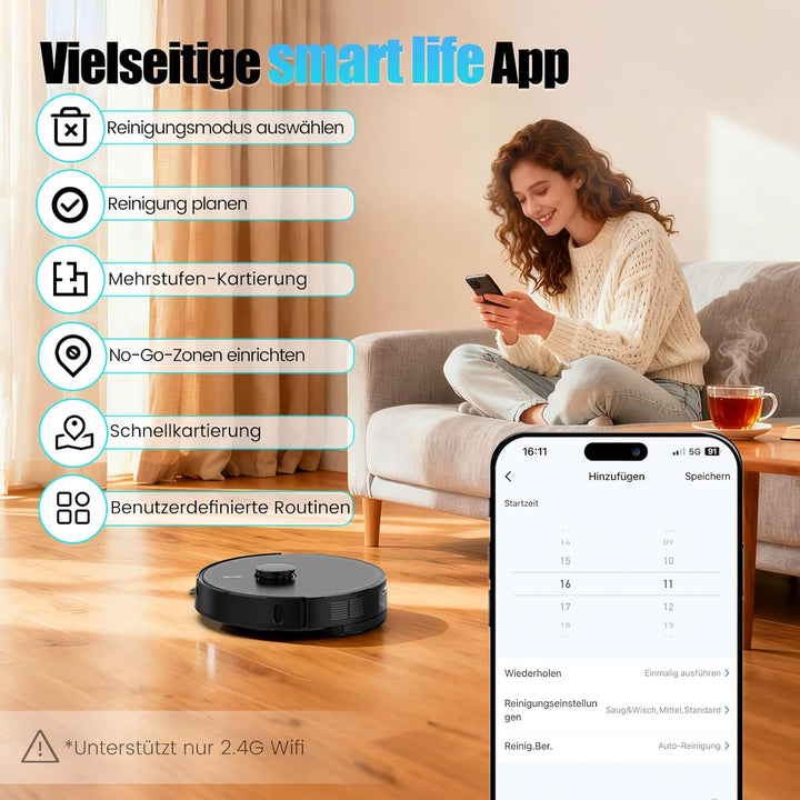 Saugroboter mit Wischfunktion, Staubsauger Roboter mit Absaugstation 3.5L, 8000Pa Saugkraft, LiDAR N