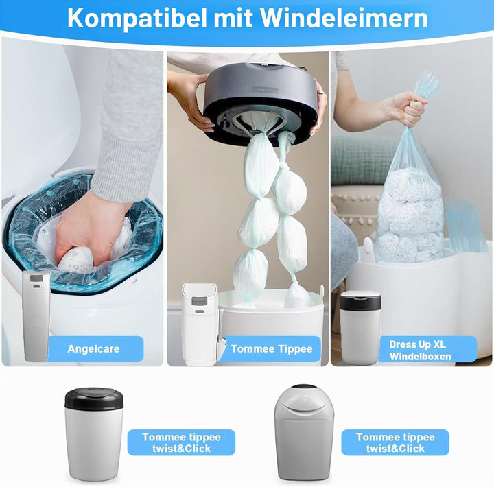 24 Stück Windeleimer Nachfüllkassetten, Nachfüllfolie Kompatibel mit Tommee Tippee, Angelcare, Achte