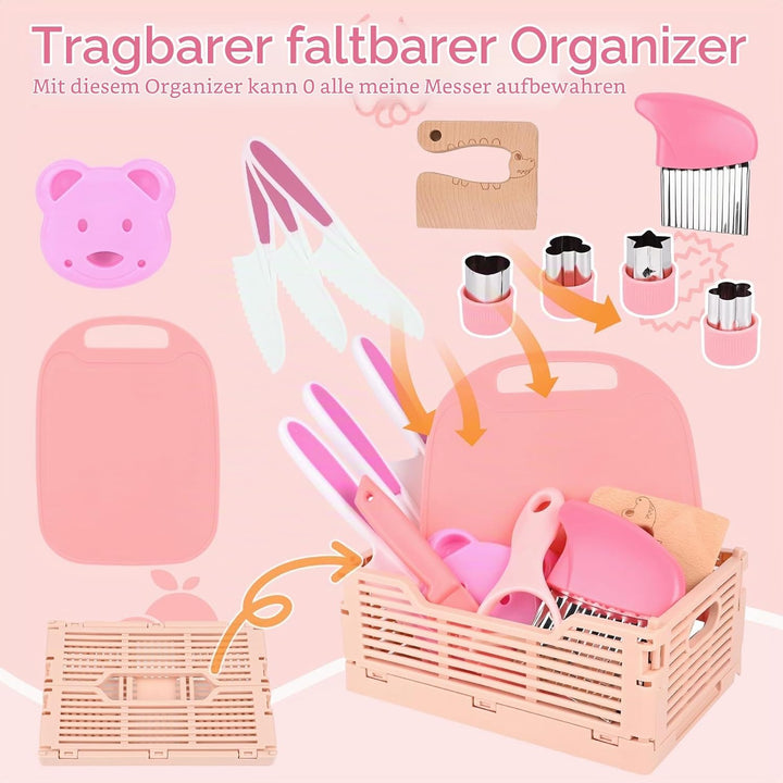 15 Stück Kindermesser, Mit Schürze, Faltbarer Aufbewahrungsbox und Wellenschneider, Kindermesser ab