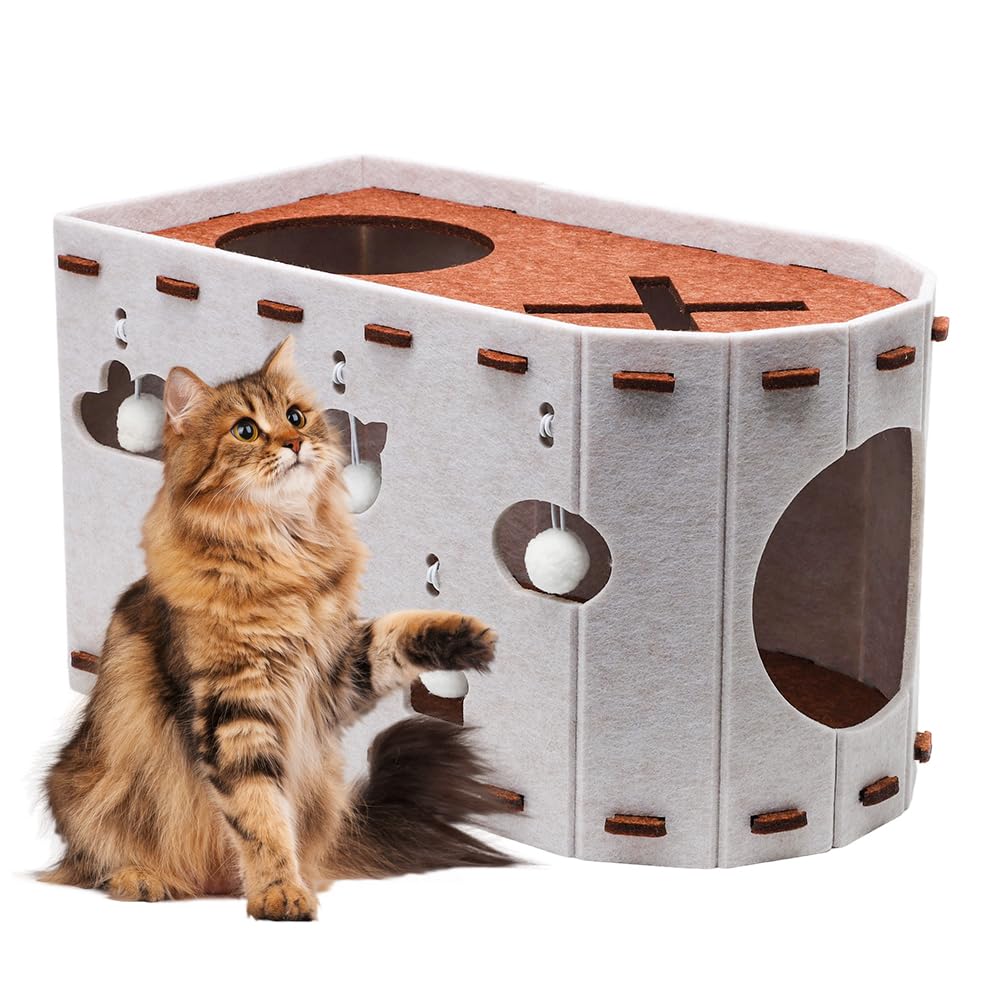 Katzenhöhle Filz, Katzenhaus aus Filz Katzenbett für Katzen, Abnehmbares Katzenbett, Katzenhaus Indo
