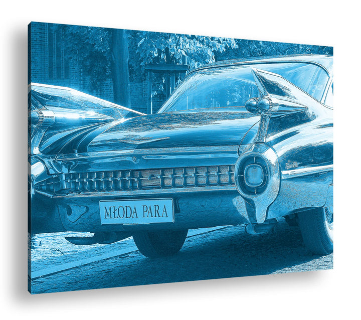deyoli Amerikanischer Oldtimer Format 80x60 Effekt: Monocrome Blau als Leinwandbild, Motiv fertig ge