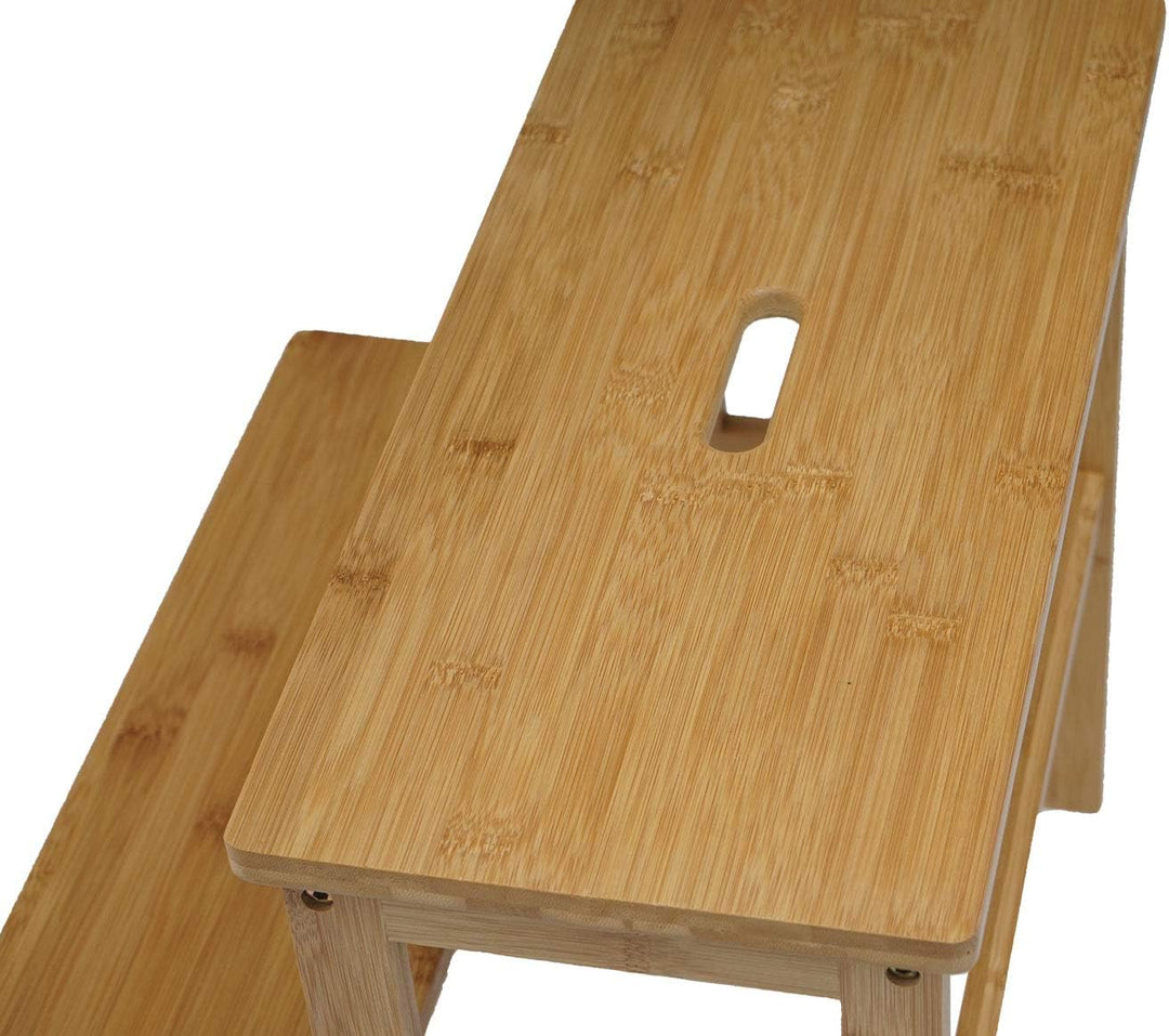 Tritthocker HWC-B87, Stufenhocker Trittbank Holzhocker, Bambus 43x47x38cm