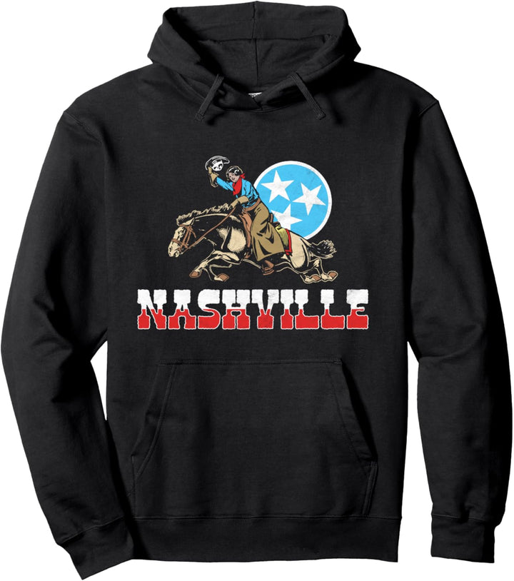 Nashville Vintage Cowgirl & State Flag Tennessee Stars Retro Pullover Hoodie