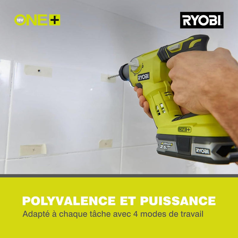 RYOBI 18 V ONE+ Akku-Bohrhammer R18SDS-125S (Schlagenergie 1.3 J, Max. Bohrdurchmesser in Holz/Mauer