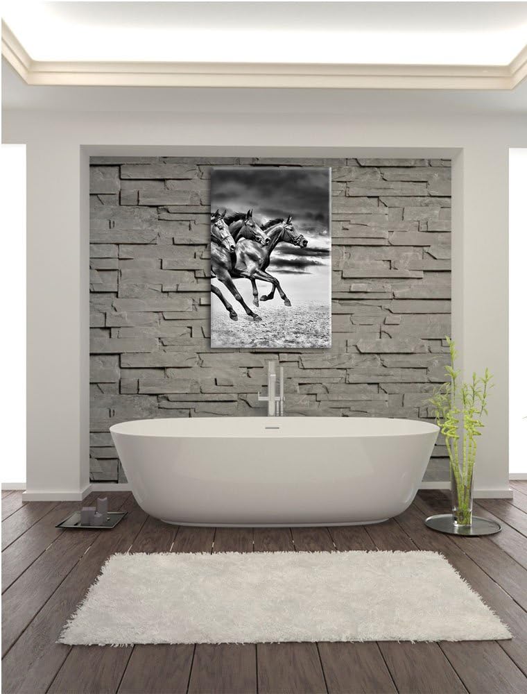Pixxprint Monocrome, DREI Wilde Westernpferde, Format: 100x70 auf Leinwand, riesige Bilder fertig ge