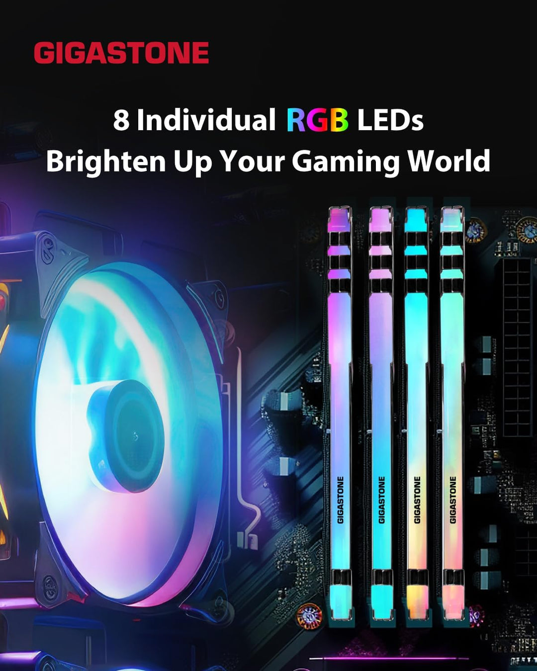 【RGB DDR4 RAM】GIGASTONE Game Turbo 8 GB x 2 (16 GB Kit) DDR4 3600MHz PC4-28800 CL 18-22-22-42 Intel