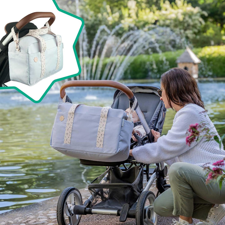 Badabulle Wickeltasche Bowling Olive - Kinderwagentasche inklusive Wickelauflage Grau, Grau