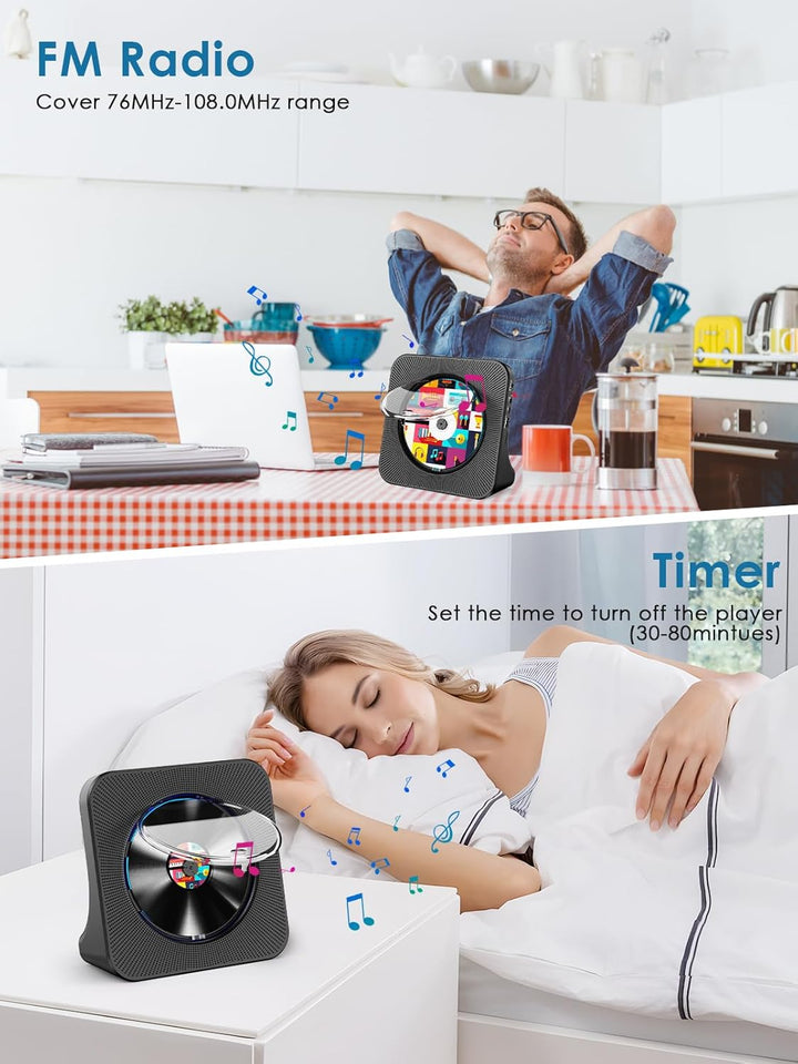 Gueray CD Players Bluetooth CD-Player mit Lautsprecher Unterstützt Fernbedienung Anzeige FM Radio mi