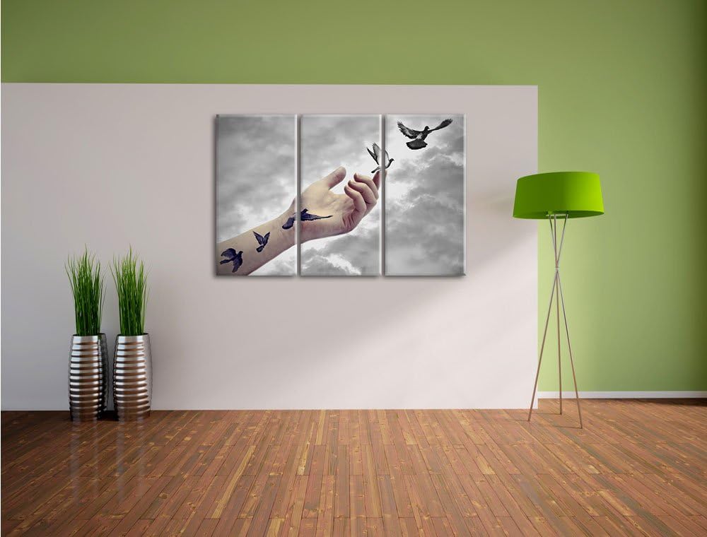 Pixxprint Vögel fliegen in die Freiheit als Leinwandbild/Grösse: 3 Teilig (120x80) cm/Wandbild/Kunst