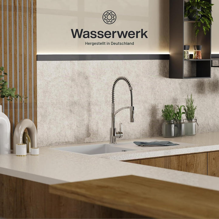 WK3 Küchenarmatur - Design-Wasserhahn Küche - Chrom - Herunterziehbare Brause - Armatur mit Energies