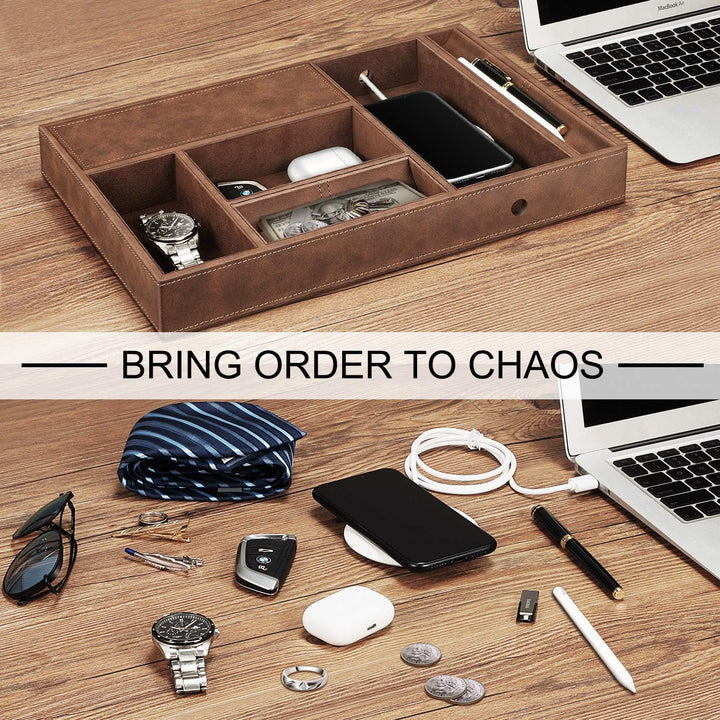 SITHON Taschenleerer Tisch Organizer, 8 Fäche Tablett Organizer Ablage Aufbewahrungsbox Kunstleder N