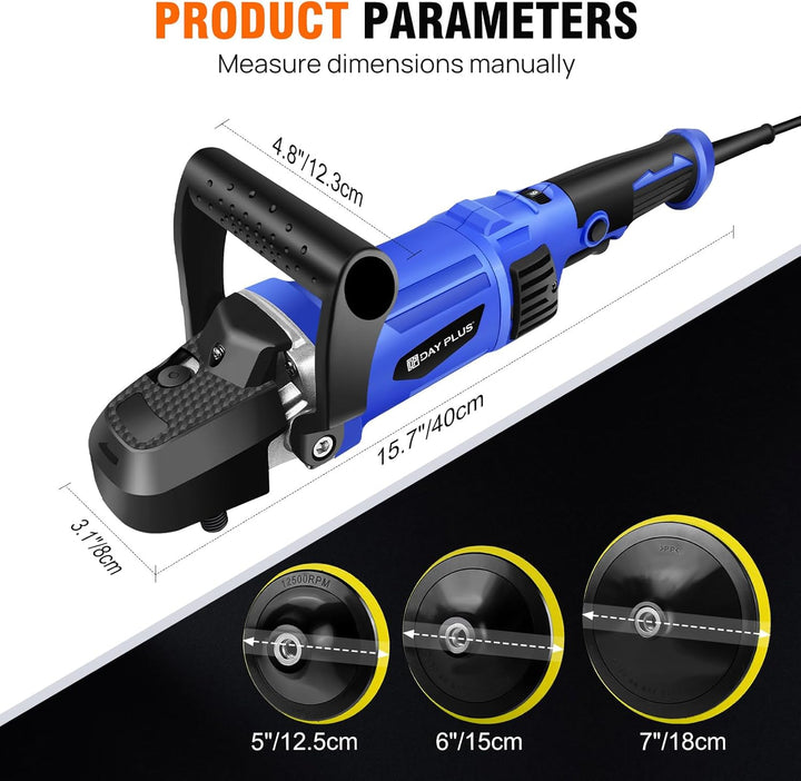 1400W Auto Poliermaschine, 6 Variable Geschwindigkeit, mit 127mm/152mm/178mm Polierschwamm, zum Poli